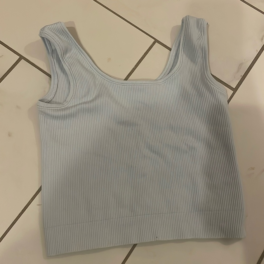 Athleta Girl blue rise above ribbed crop tank